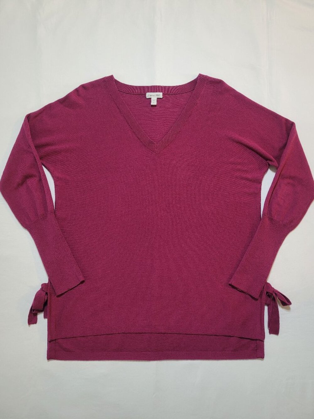 Garnet Hill Organic Cotton V-Neck Sweater Magenta Small Quiet Luxury - Picture 2 of 9